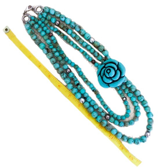 Matching Turquoise Beaded Necklace & Bracelet set with Rose Pendant 👗🐬 - Picture 6 of 11